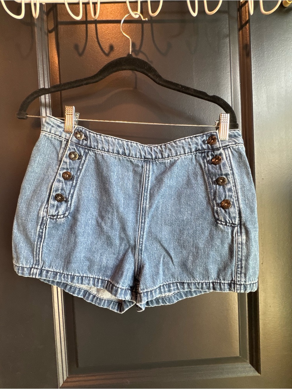Free People y2k High-Waist Button-Trim Denim Shorts